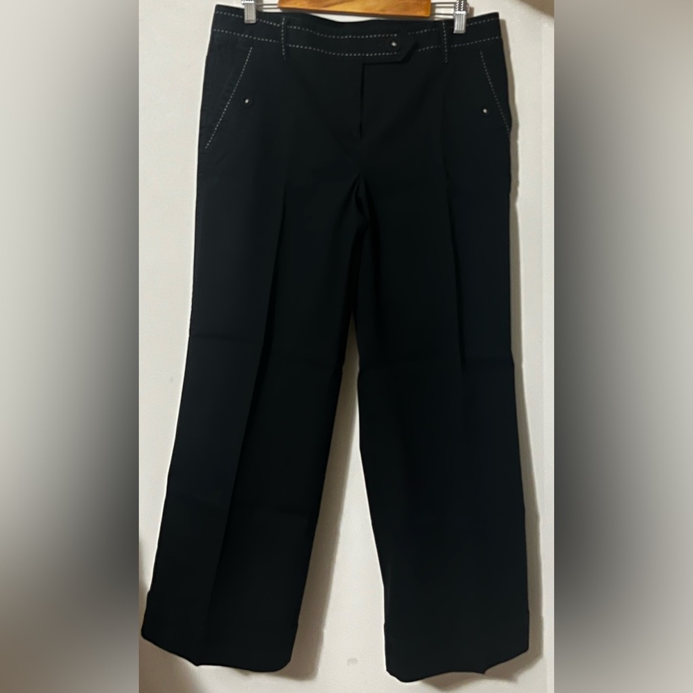 LOFT Marisa fit black pants with white stitching detail